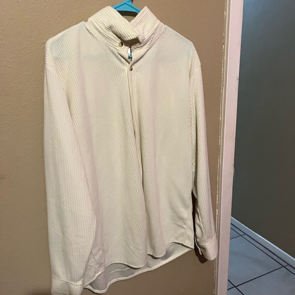 Men's Cream Ribbed Mock-Neck Sweater